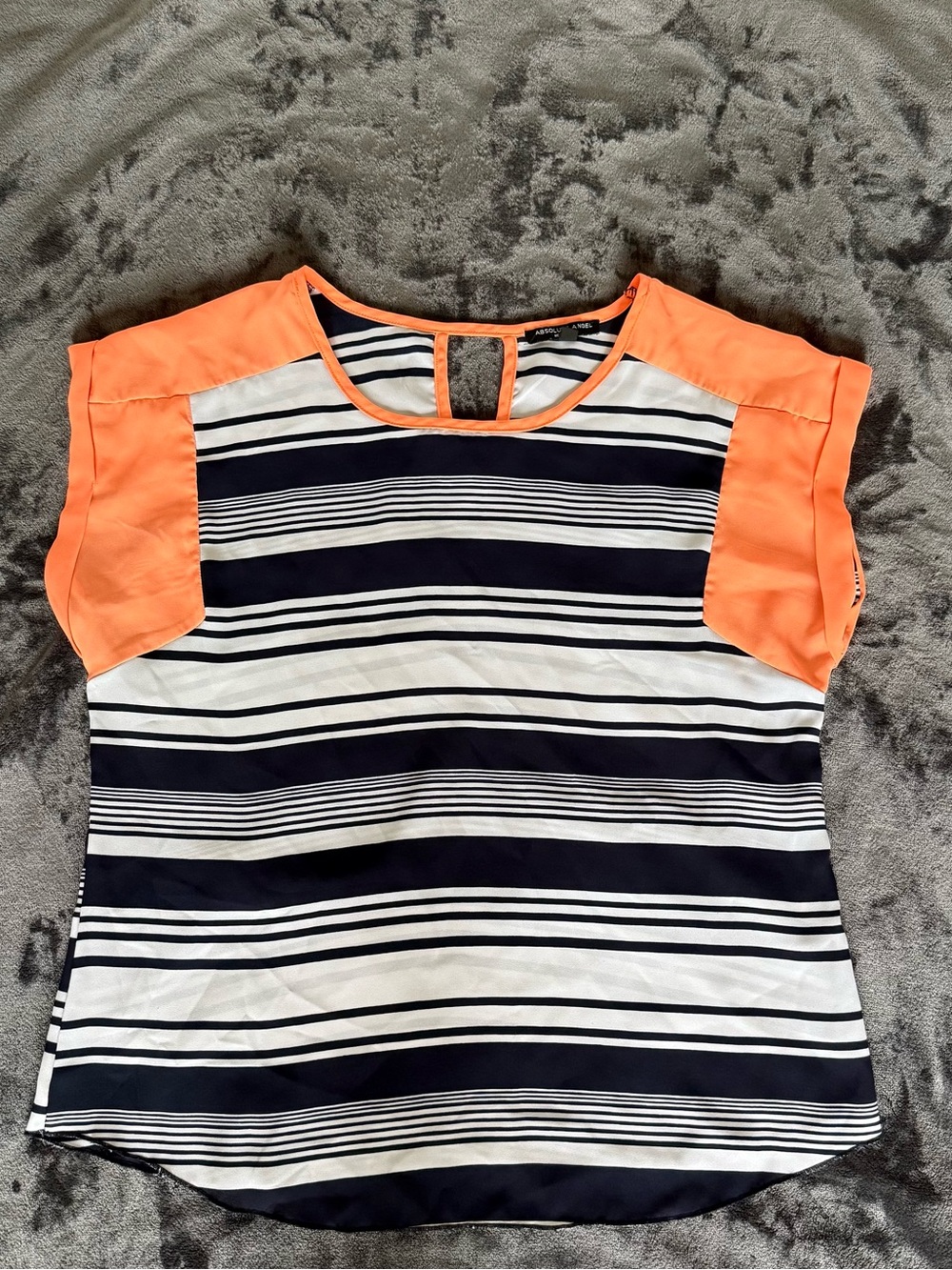 Absolute Angel Navy & White Striped Blouse with Coral Sleeves